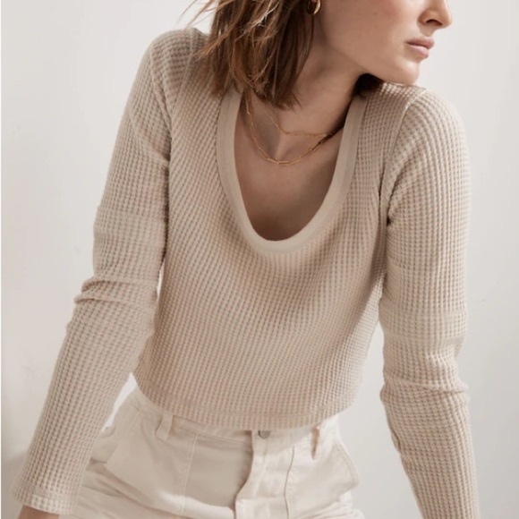 Madewell Tops - Madewell Cream Waffle-Knit Long Sleeve Crop Top